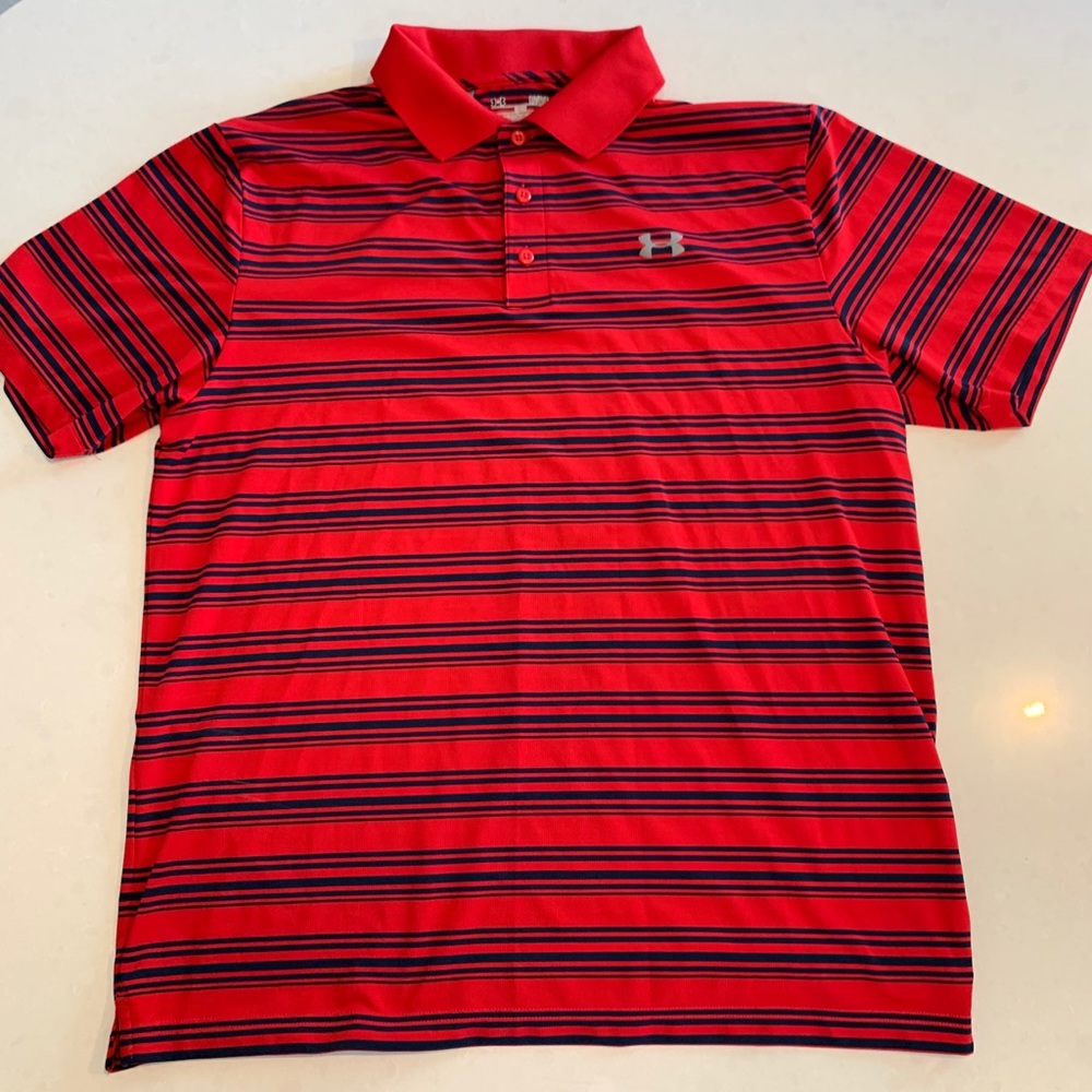 Red with Blue Stripes Under Armour Golf Shirt